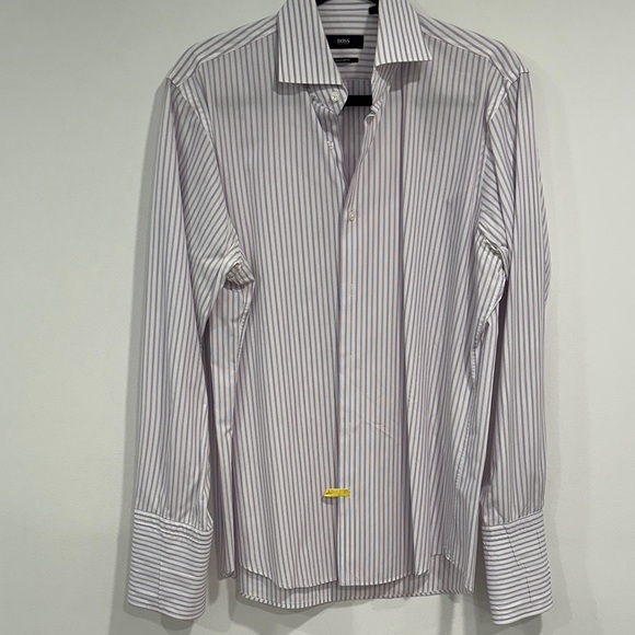 Hugo Boss Men's Dress Shirt - White and Lavender Stripes - Picture 1 of 5